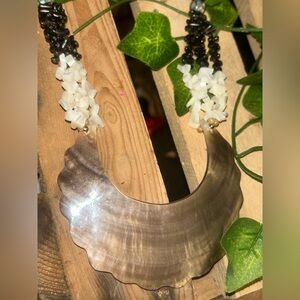Elegant Shell Necklace with Black and White Beads